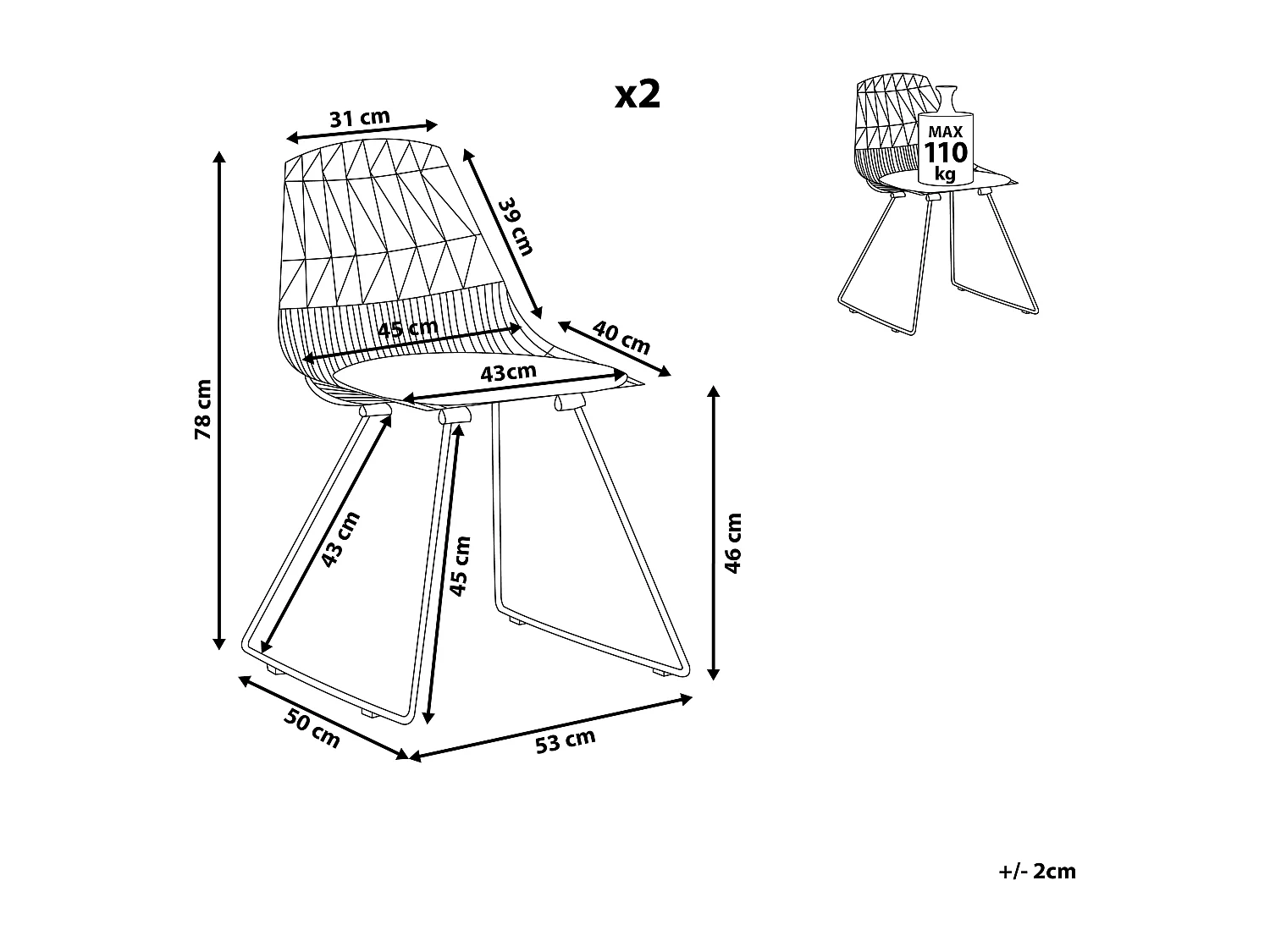 Zestaw 2 krzeseł do jadalni HARLAN Metal Czarny