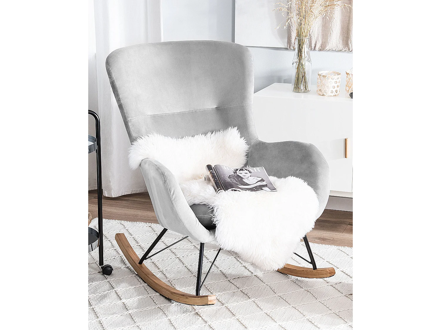 Poltrona a dondolo ELLAN Velluto Grigio chiaro