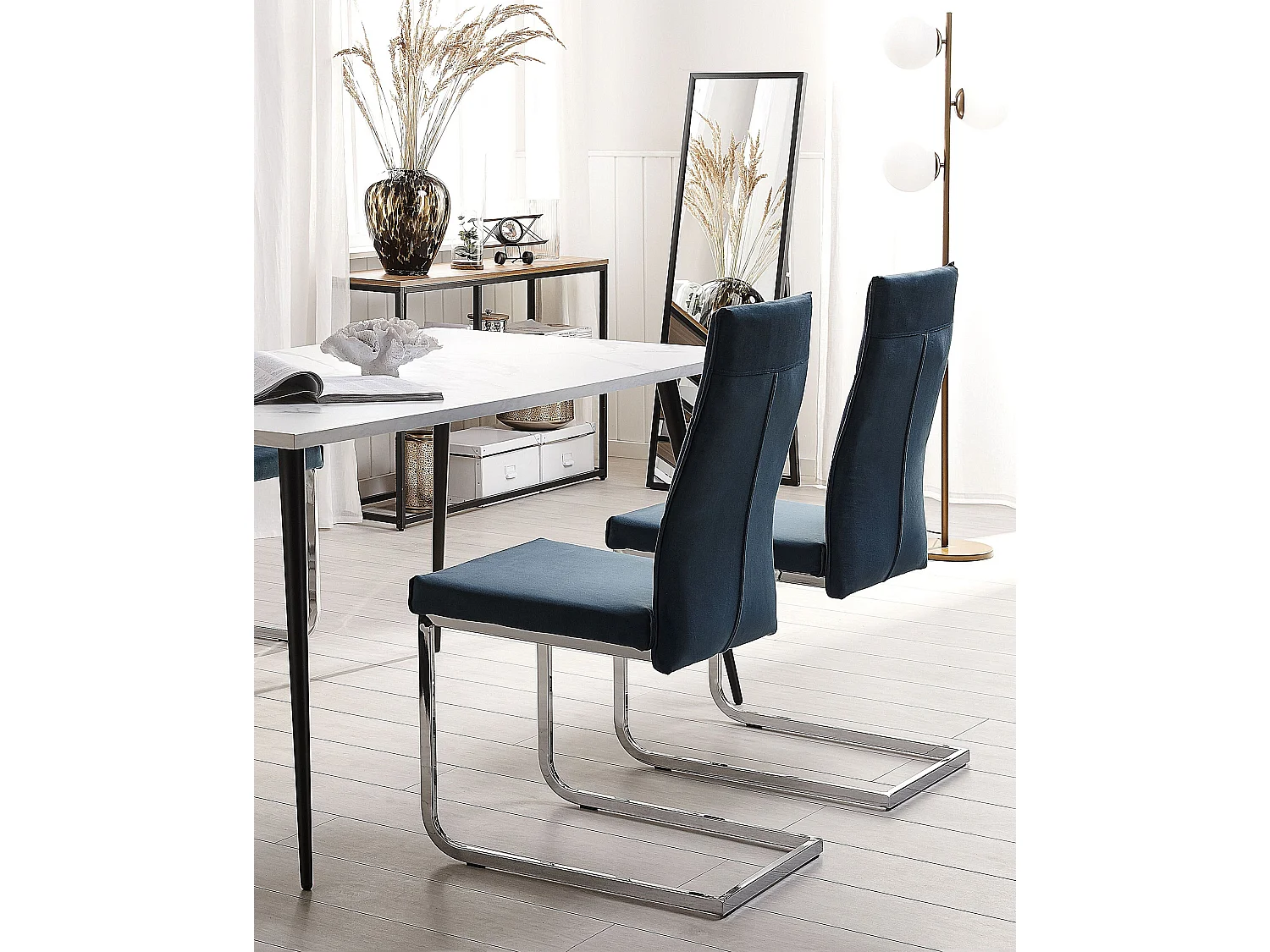 Lot de 2 chaises de salle à manger ROCKFORD Velours Bleu