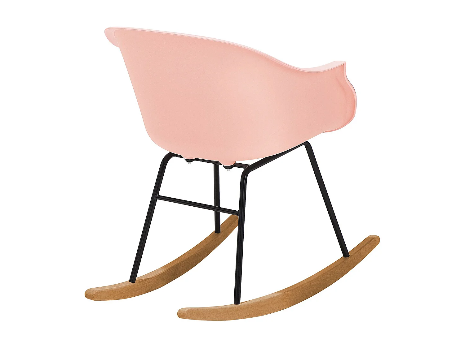 Retro Schaukelstuhl aus Kunststoff in Rosa mit robustem Holzkufen Harmony