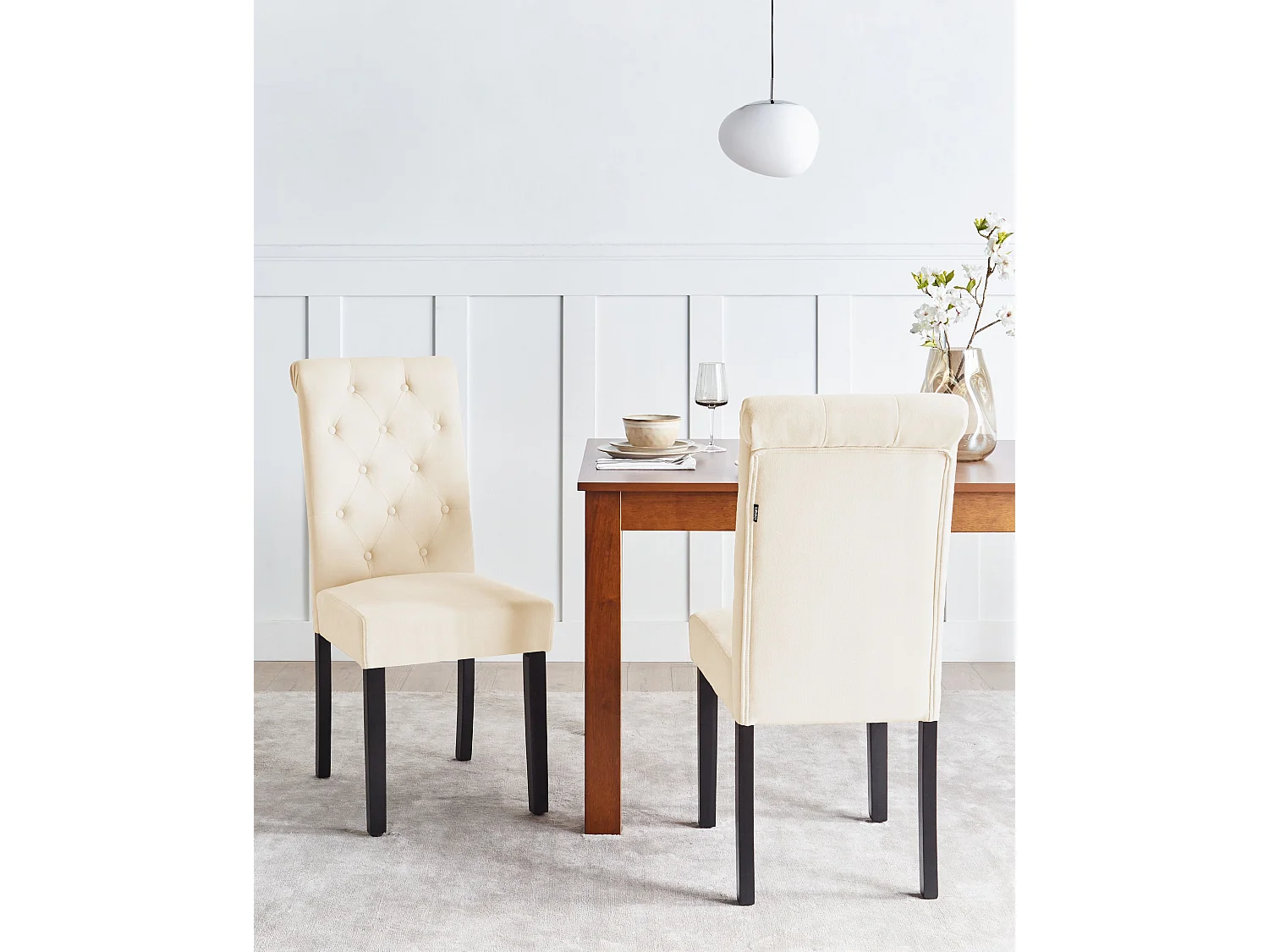 Lot de 2 chaises de salle à manger VELVA Tissu Beige clair