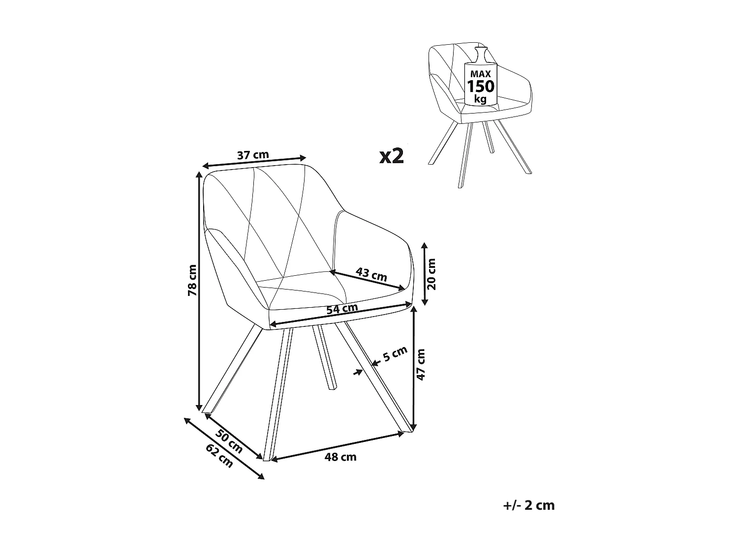 Lot de 2 chaises de salle à manger MONEE Beige