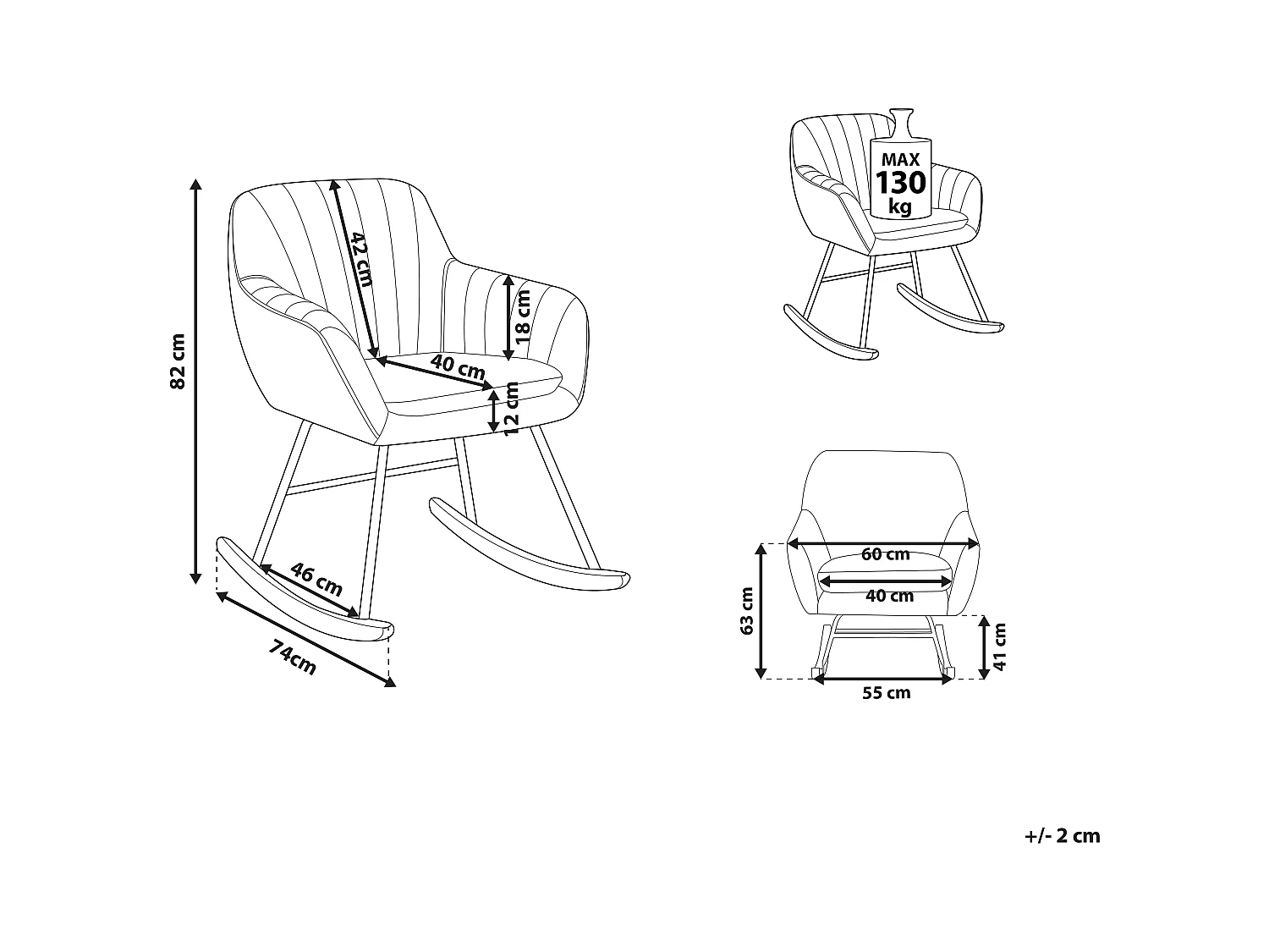 Fauteuil à bascule LIARUM Velours Gris