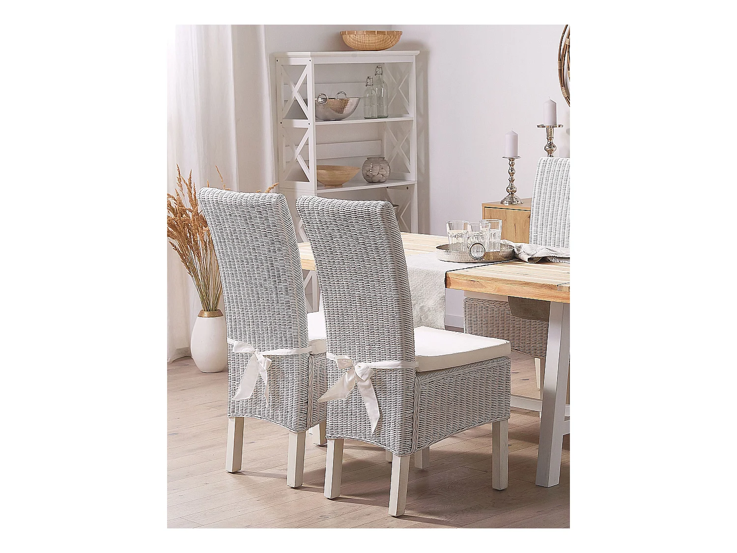 Lot de 2 chaises de salle à manger ANDES Rotin Blanc