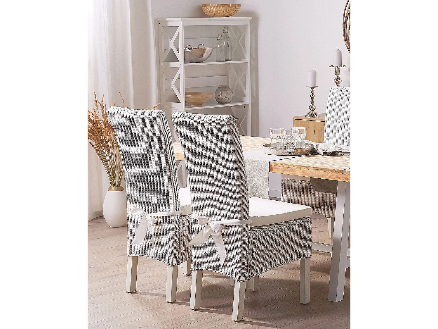 Lot de 2 chaises de salle à manger ANDES Rotin Blanc