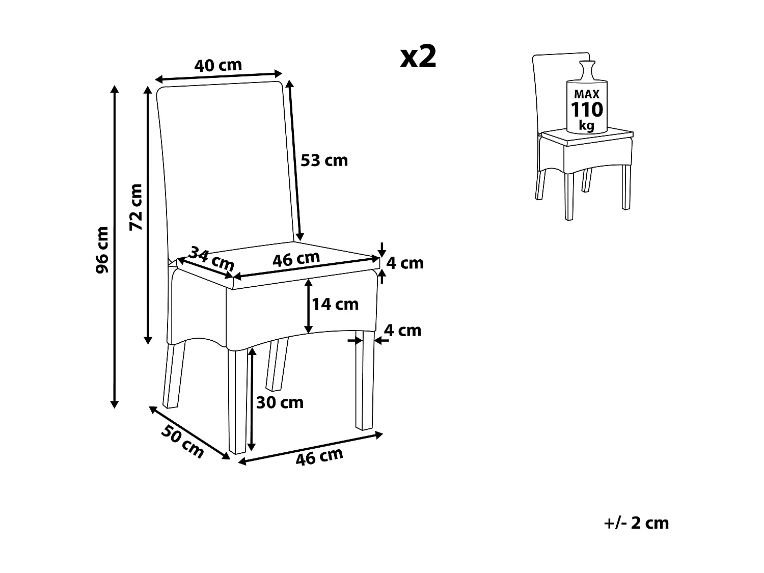 Lot de 2 chaises de salle à manger ANDES Rotin Blanc