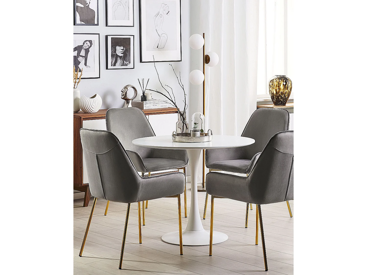 Conjunto de 2 sillas de comedor LOVERNA Terciopelo Gris