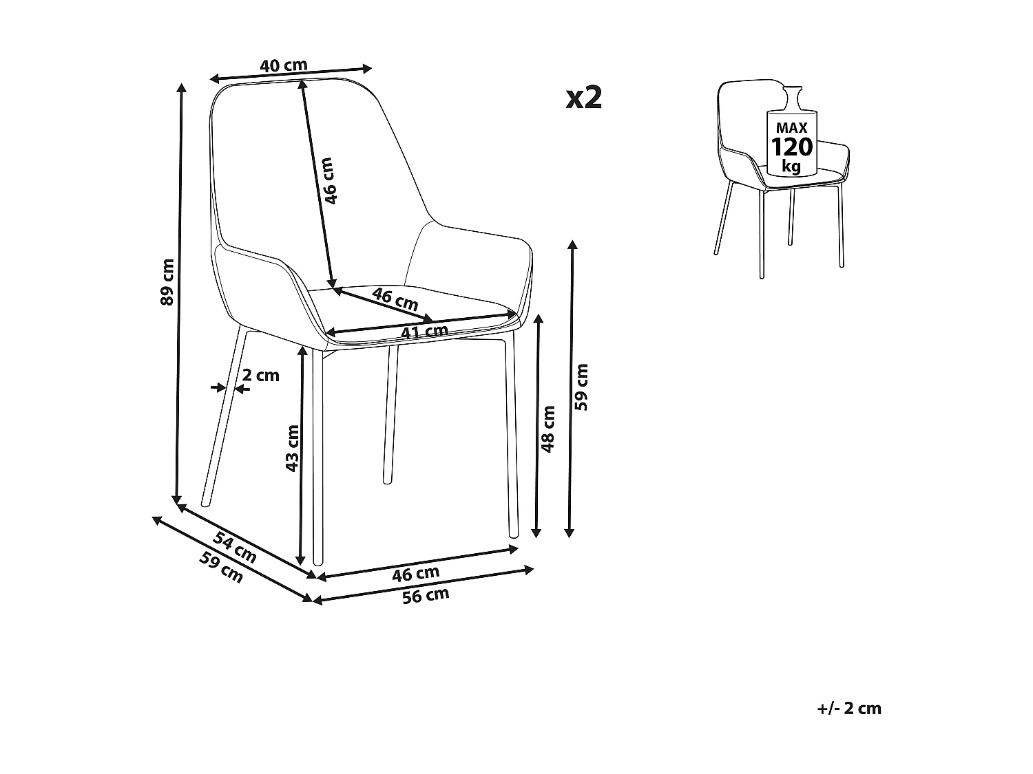 Set van 2 eetkamerstoelen LOVERNA Fluweel Grijs
