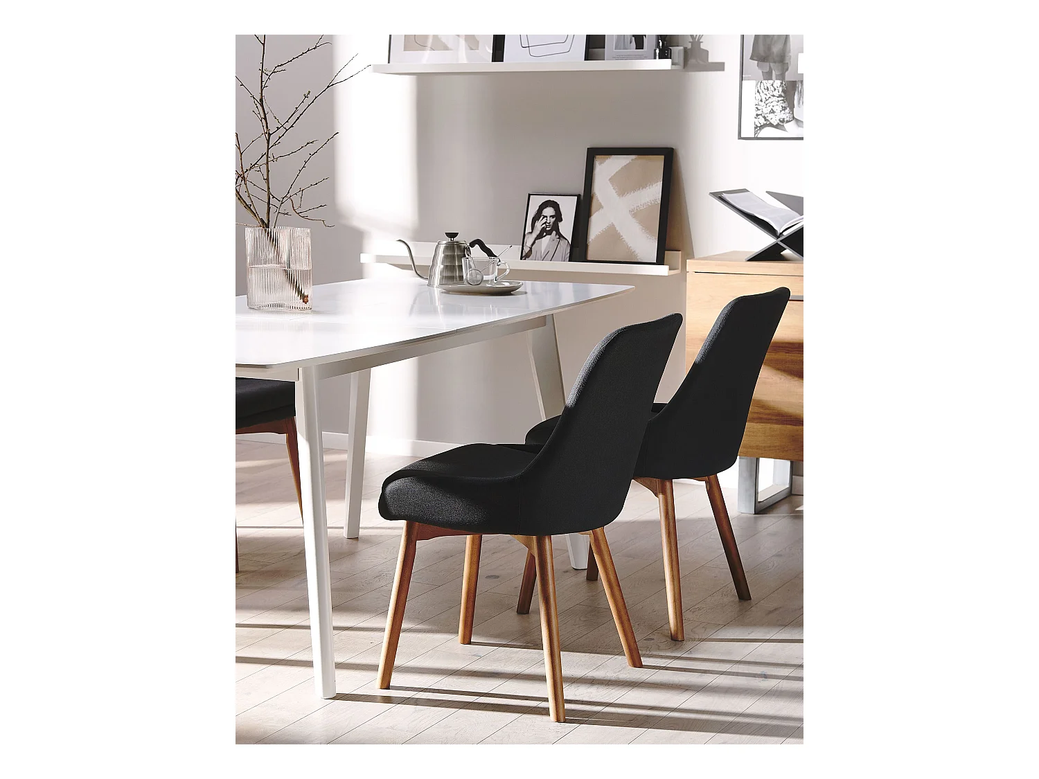 Esszimmerstuhl Set 2 Stühle Polsterbezug Holzbeine Sitzkissen schwarz Melfort