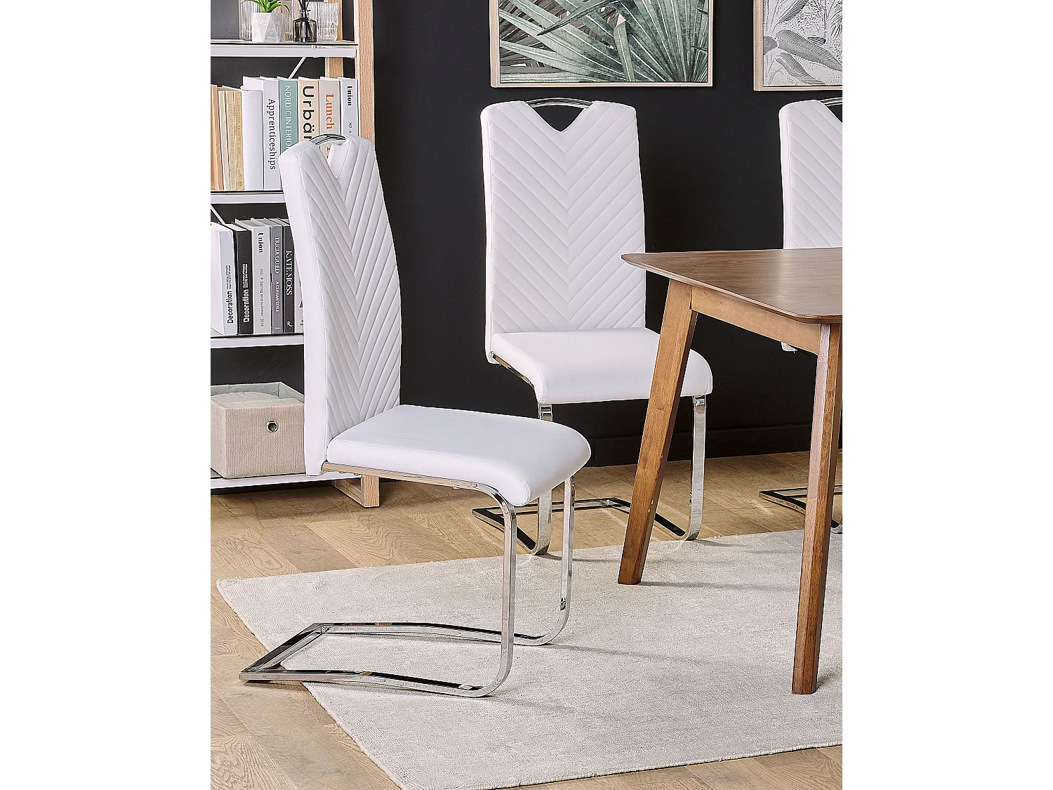 Lot de 2 chaises de salle à manger PICKNES Cuir PU Blanc cassé