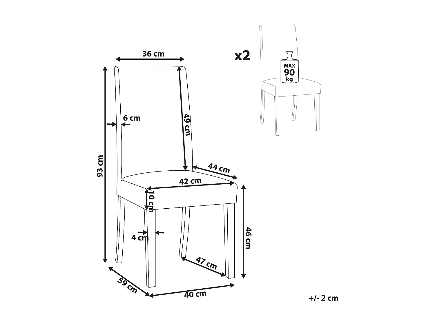 Lot de 2 chaises de salle à manger BROADWAY Cuir PU Marron foncé