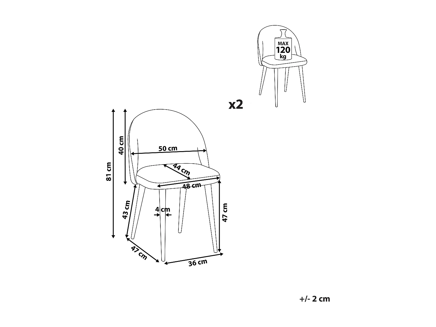 Zestaw 2 krzeseł do jadalni VISALIA Welur Szary