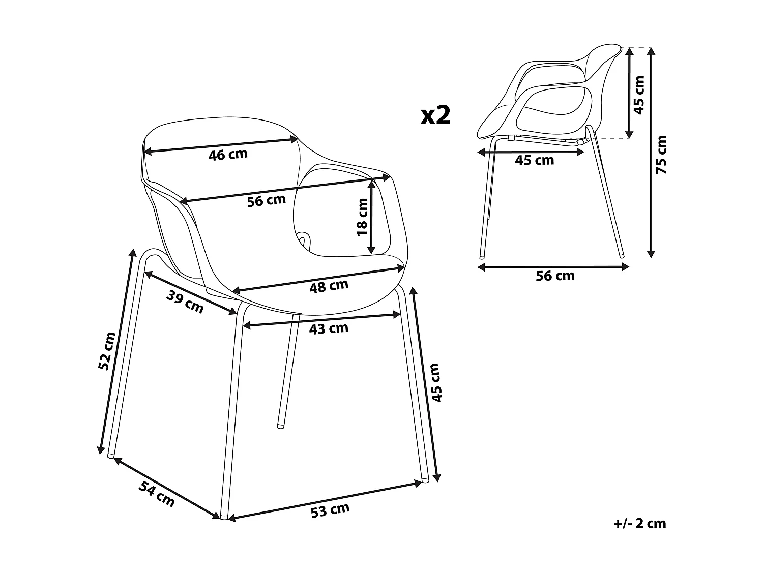 Conjunto de 2 sillas de comedor ELBERT Gris claro