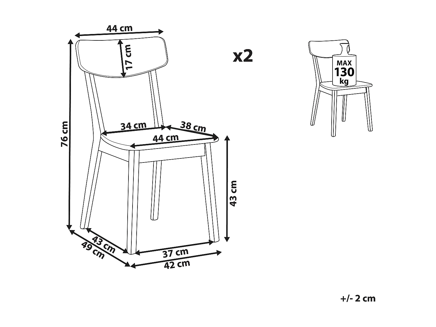 Lot de 2 chaises de salle à manger SANTOS Blanc