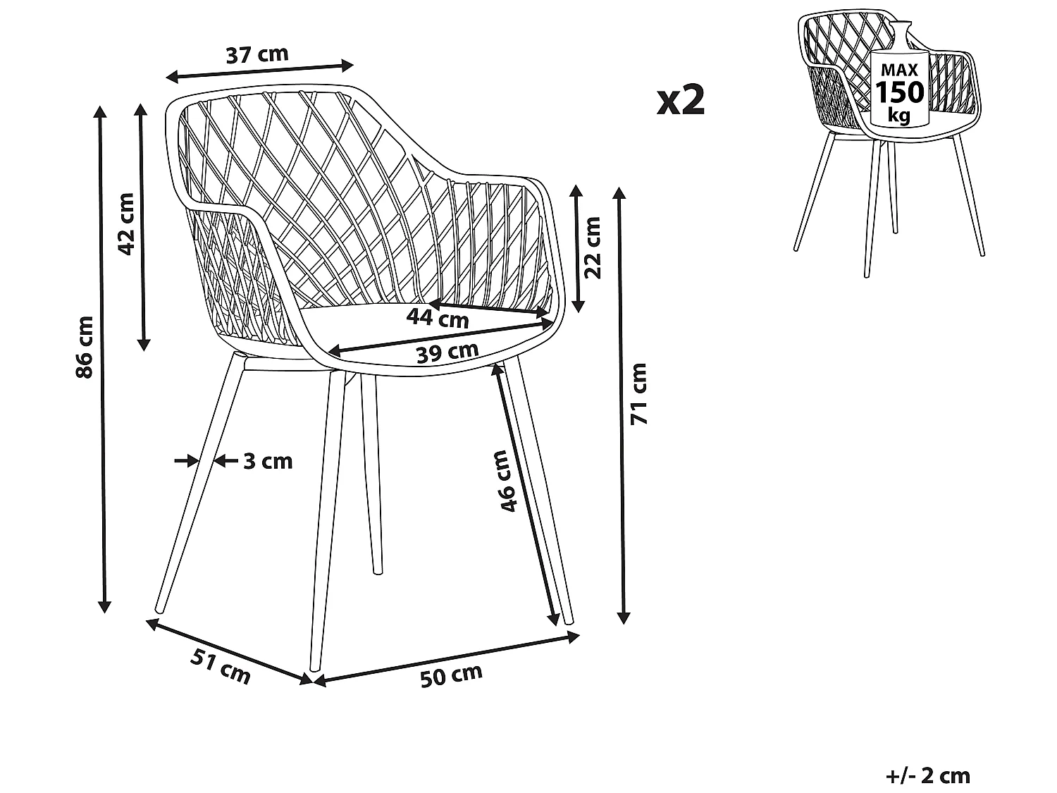 Lot de 2 chaises de salle à manger NASHUA Noir
