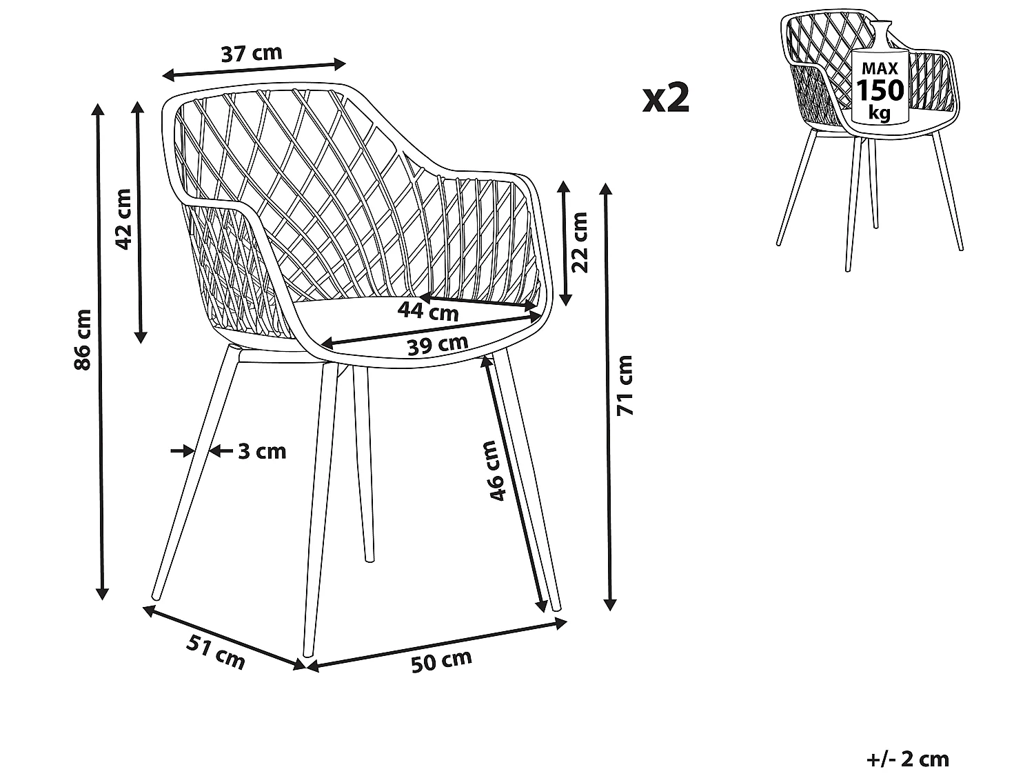 Lot de 2 chaises de salle à manger NASHUA Noir