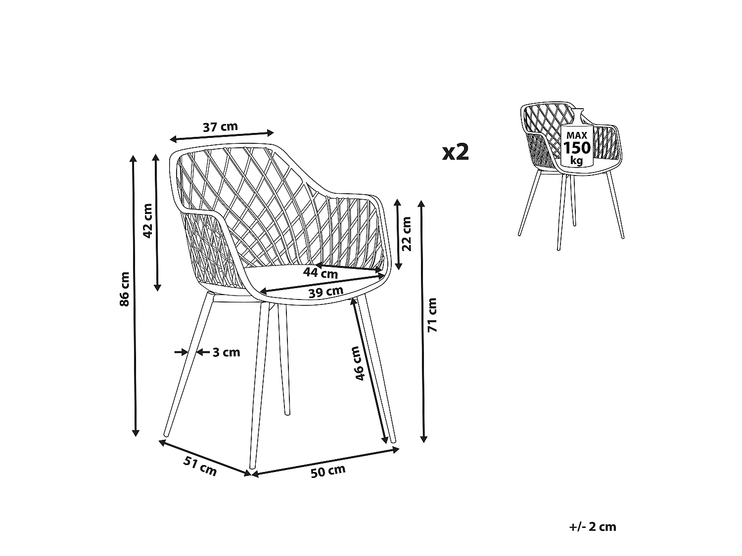 Lot de 2 chaises de salle à manger NASHUA Noir