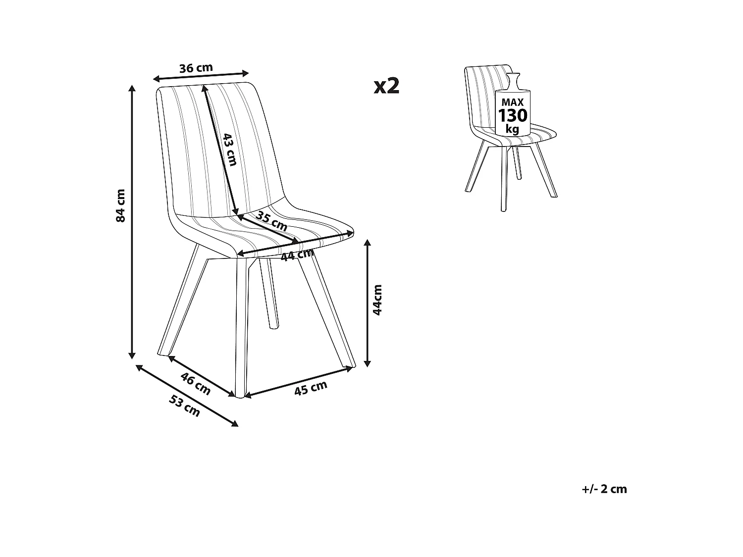Set van 2 eetkamerstoelen CALGARY Zandbeige