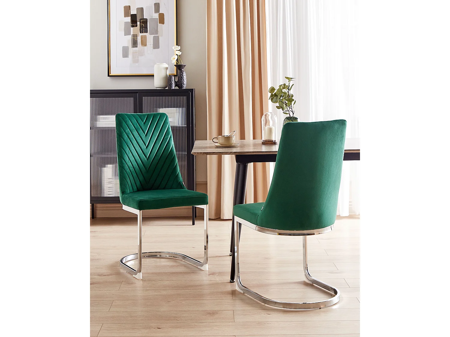Lot de 2 chaises de salle à manger ALTOONA Velours Vert émeraude