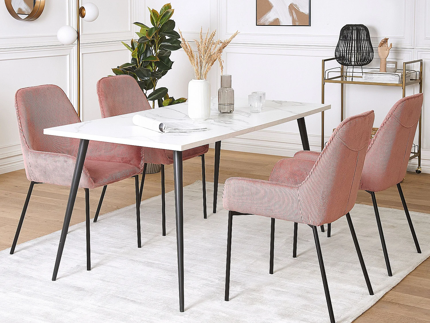 Lot de 2 chaises de salle à manger LOVERNA Velours côtelé Rose