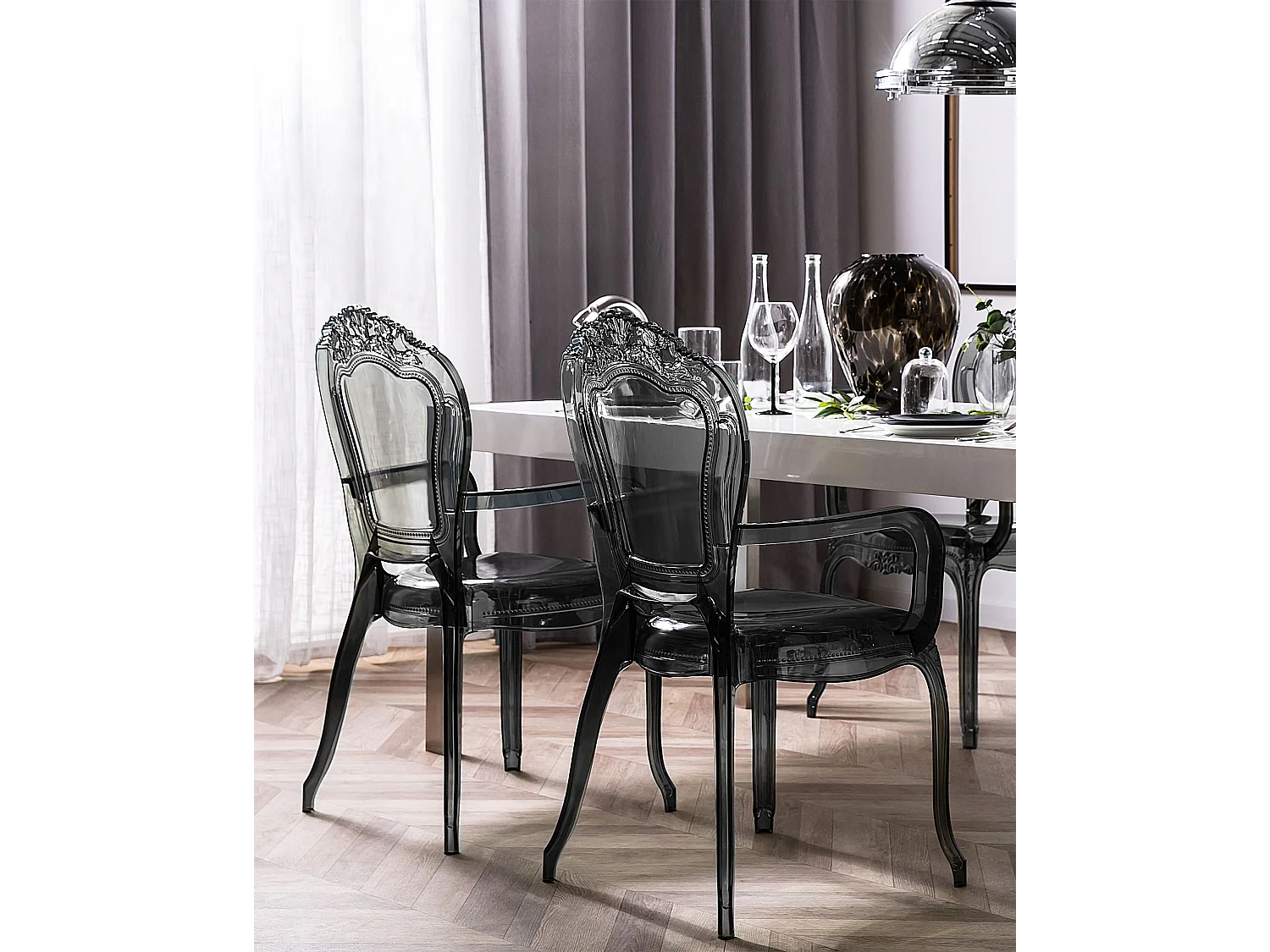 Barock 2 Stühle mit Armlehnen Kunststoff 2er Set transparent schwarz Vermont II