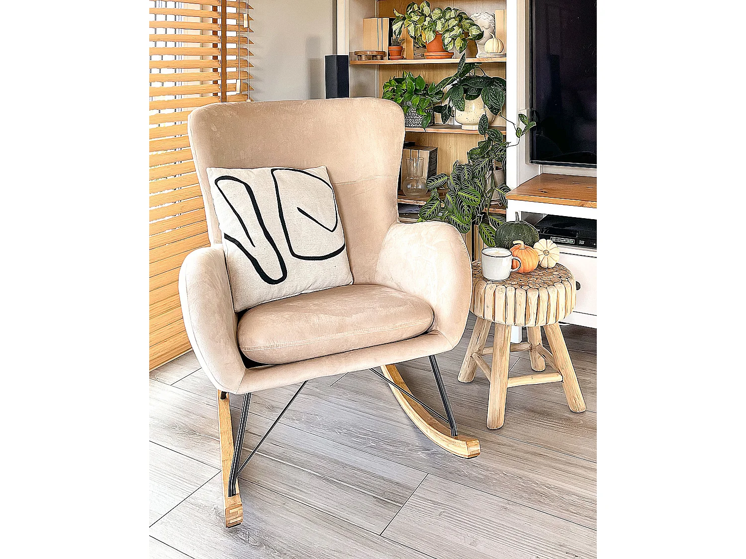 Fauteuil à bascule ELLAN Velours Beige