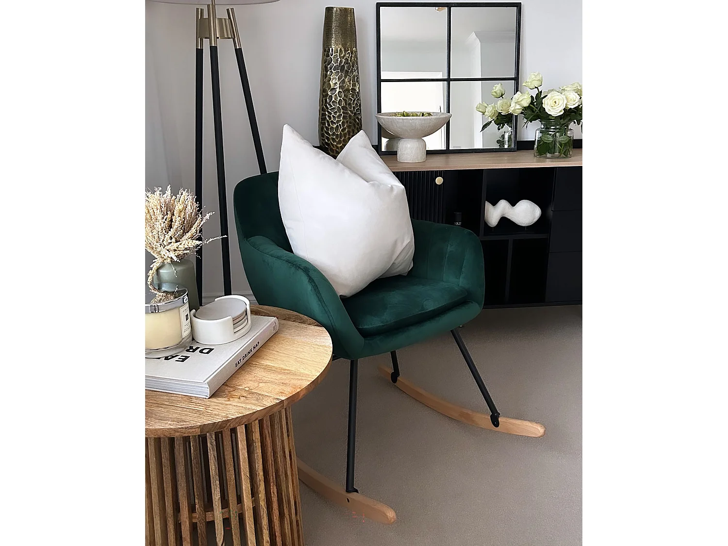Fauteuil à bascule LIARUM Velours Vert émeraude