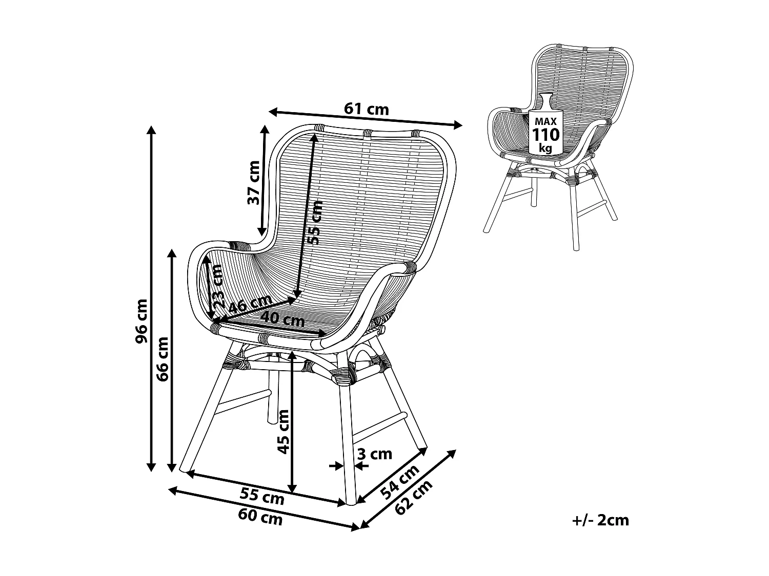 Chaise de salle à manger TOGO Rotin Marron foncé