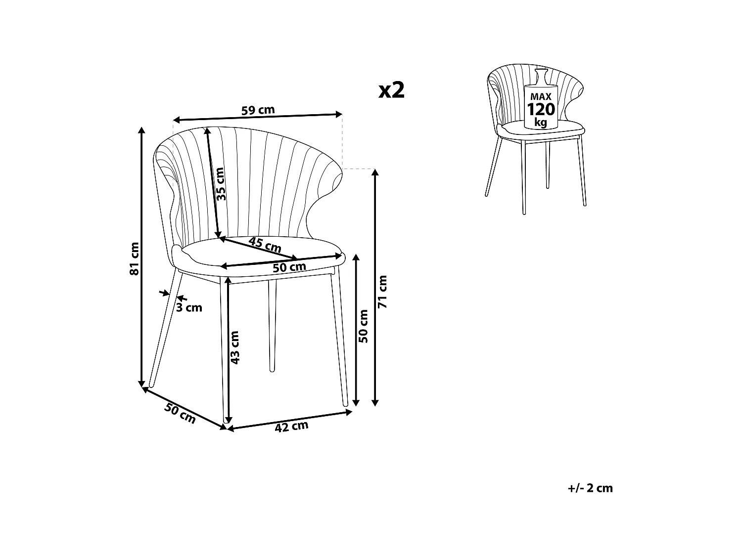 Lot de 2 chaises de salle à manger AUGUSTA Velours Gris