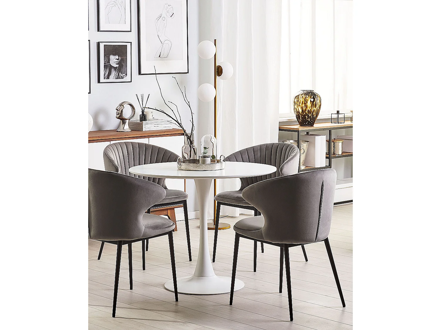 Lot de 2 chaises de salle à manger AUGUSTA Velours Gris