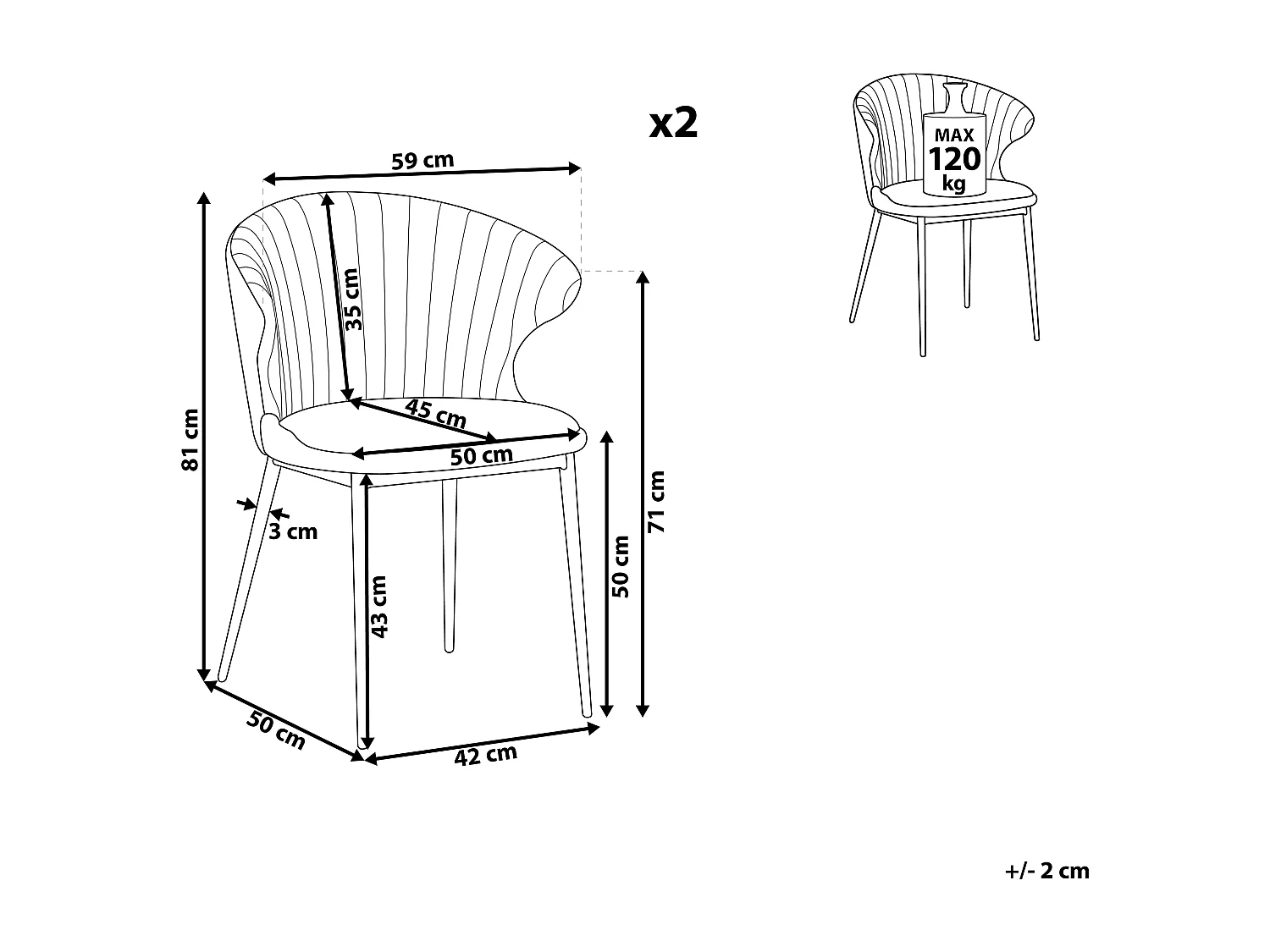 Lot de 2 chaises de salle à manger AUGUSTA Velours Gris