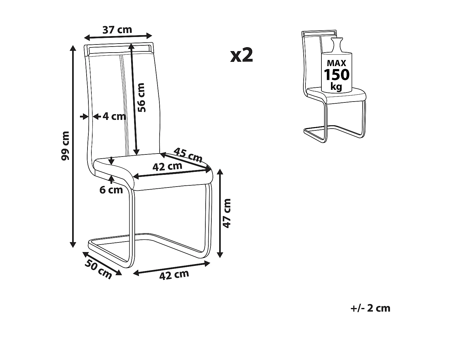 Set van 2 eetkamerstoelen GREEDIN Kunstleer Grijs