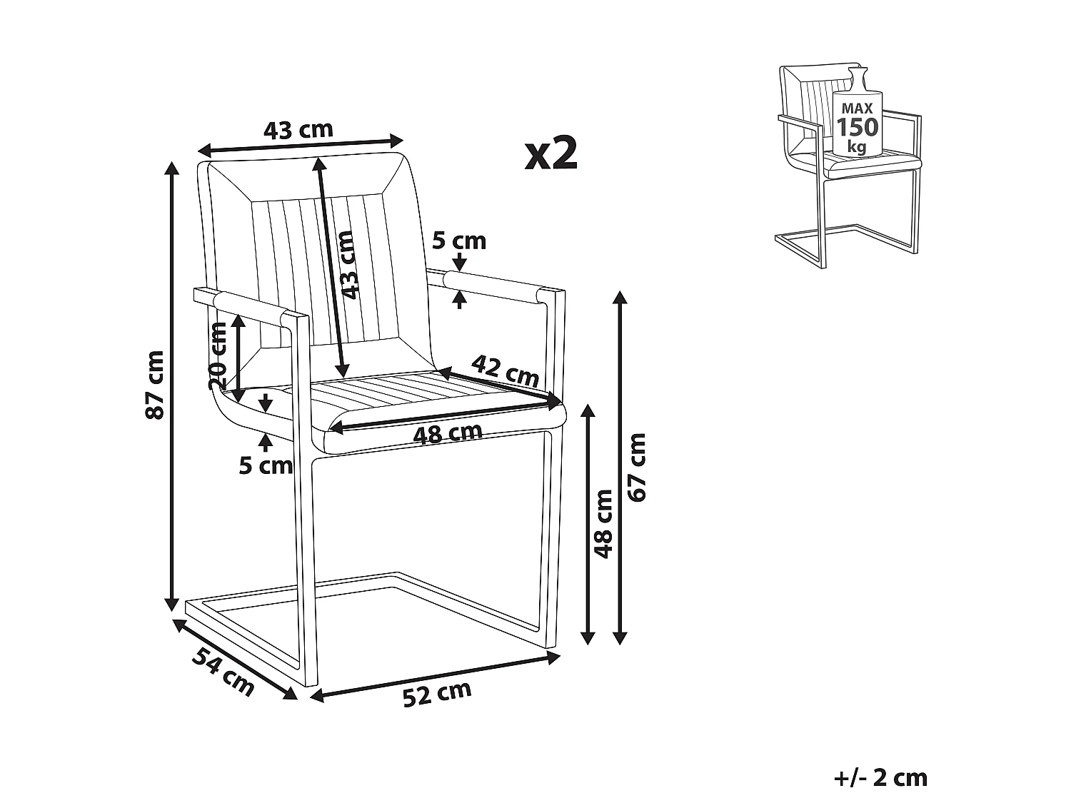 Zestaw 2 krzeseł konferencyjnych BRANDOL Ekoskóra Brązowy