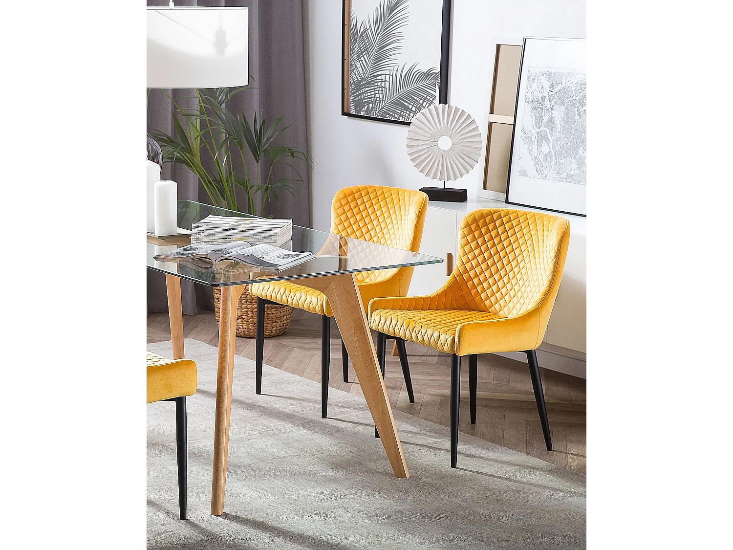 Lot de 2 chaises de salle à manger SOLANO Velours Jaune
