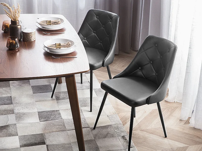 Lot de 2 chaises de salle à manger VALERIE Cuir PU Noir