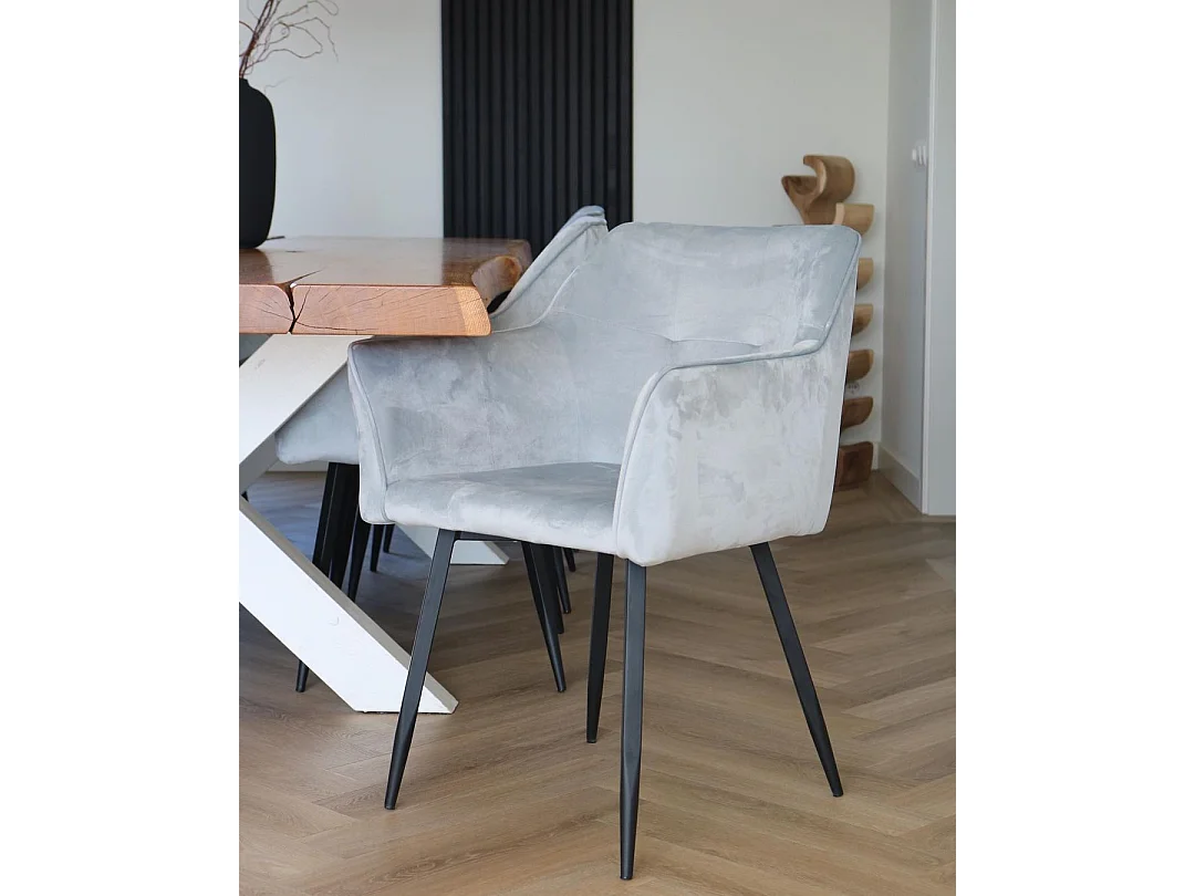 Lot de 2 chaises de salle à manger JASMIN Velours Gris clair