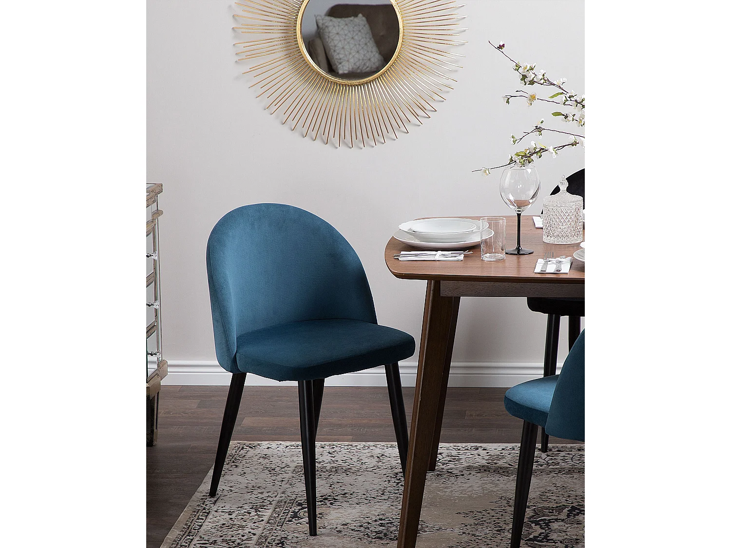 Chaise de salle à manger Set de 2 Velours Bleu foncé VISALIA