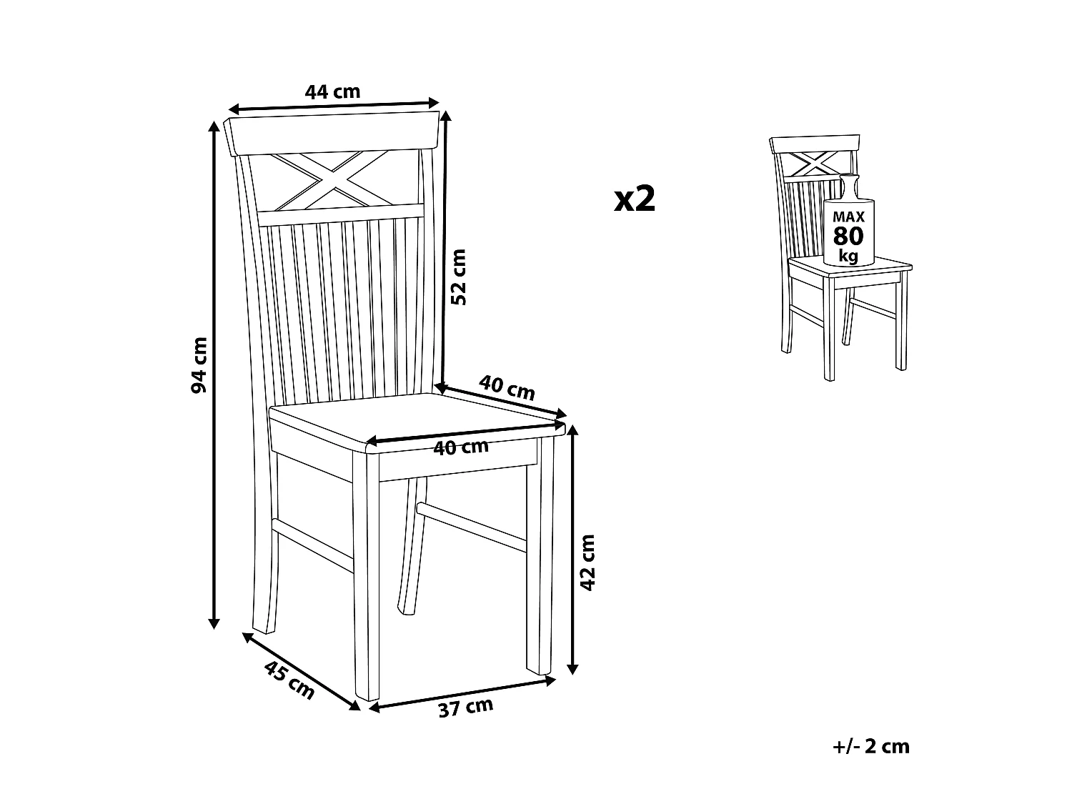 Lot de 2 chaises de salle à manger HOUSTON Bois Blanc