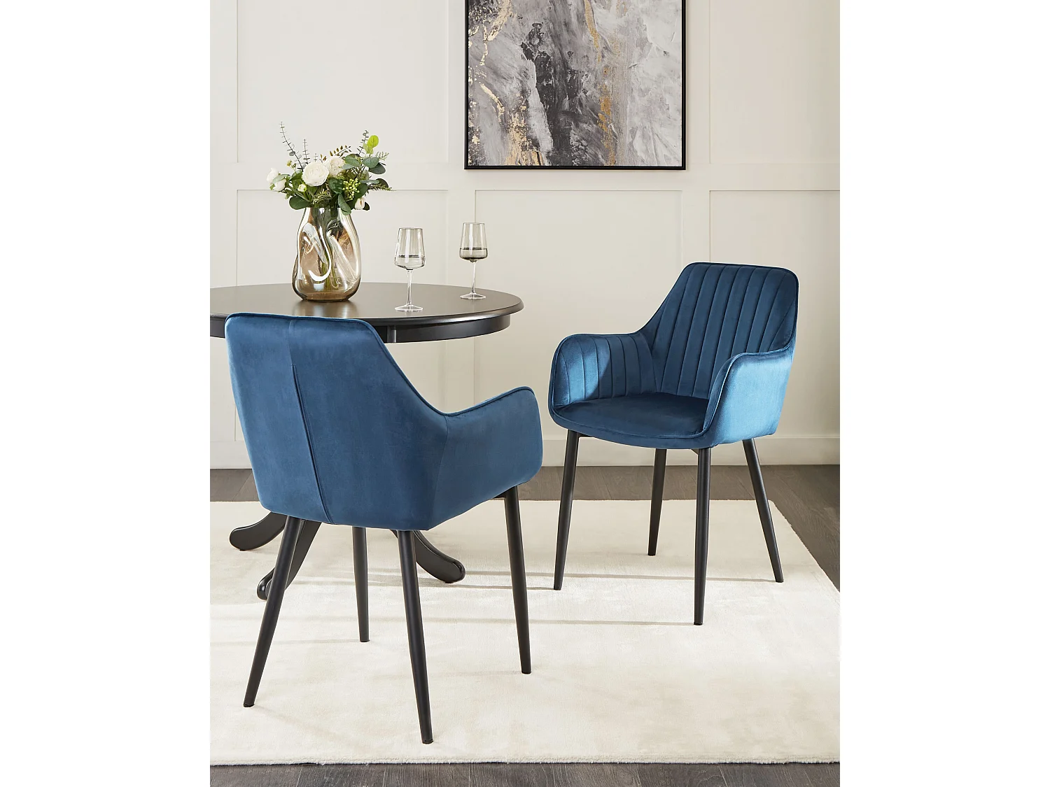 Lot de 2 chaises de salle à manger WELLSTON Velours Bleu foncé