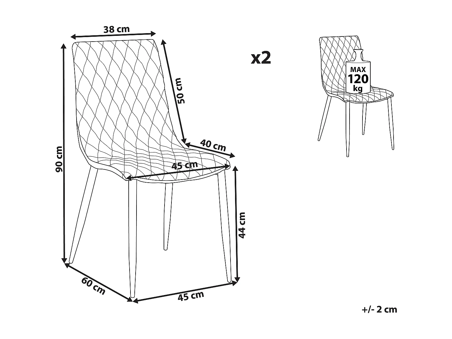 Lot de 2 chaises de salle à manger MONTANA Cuir PU Blanc