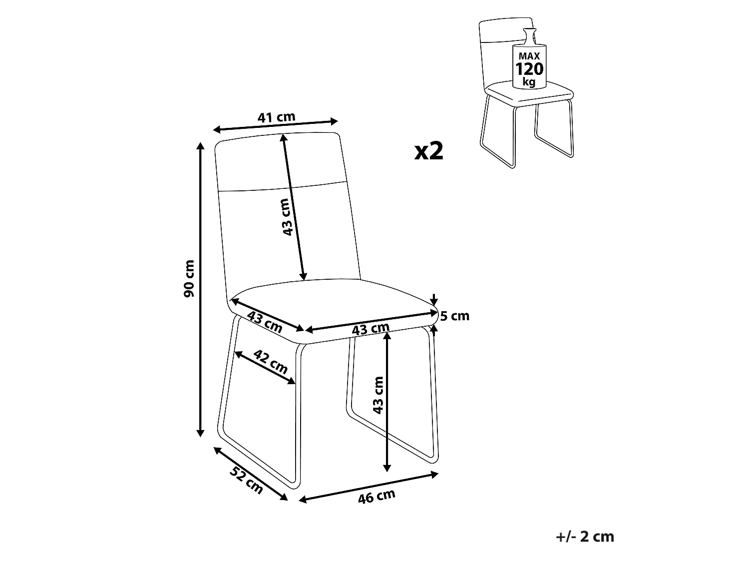 Set van 2 eetkamerstoelen NEVADA Donkergrijs
