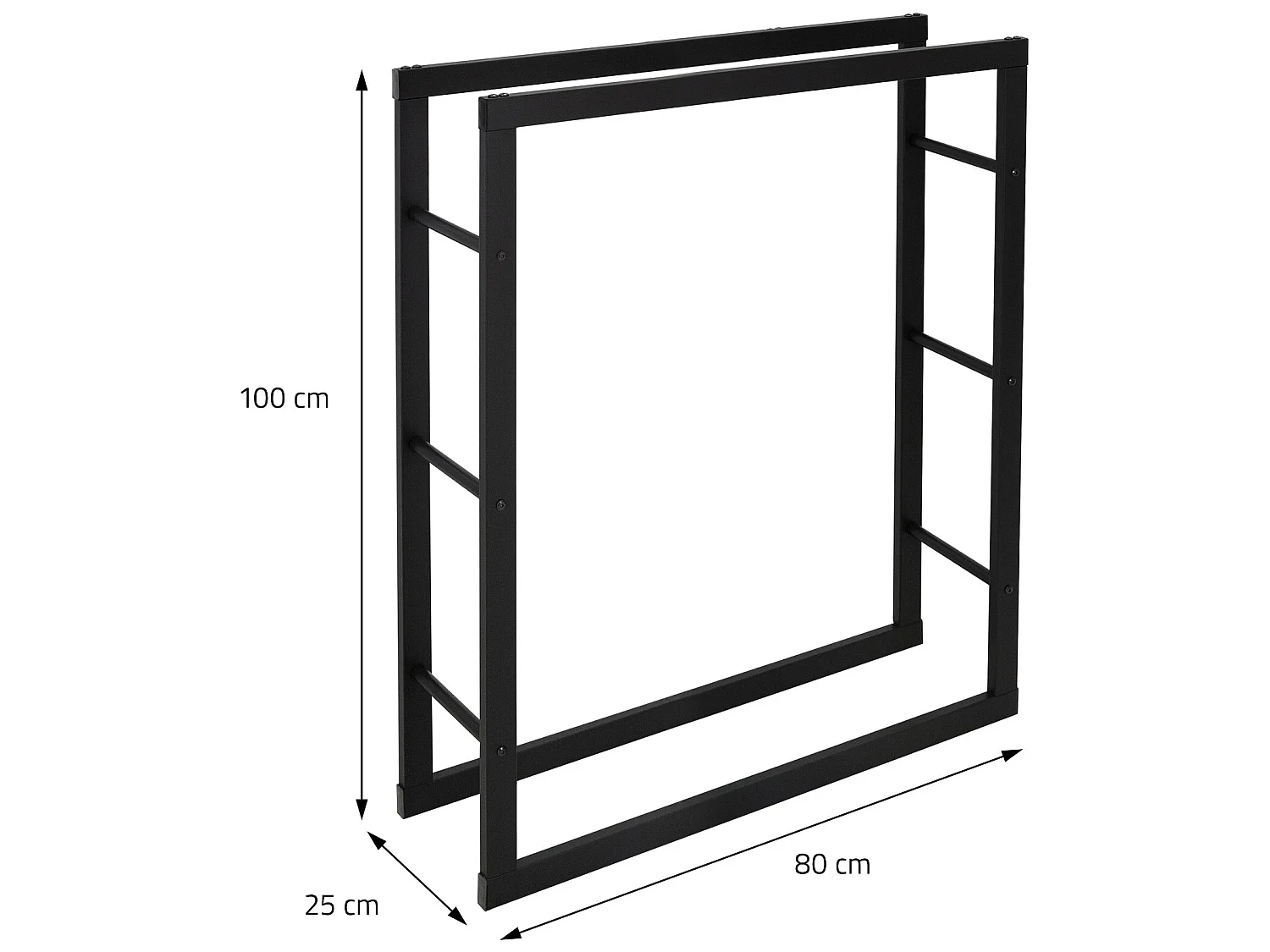 Rastrelliera supporto porta legna per interno telaio in acciaio 80x100x25 cm