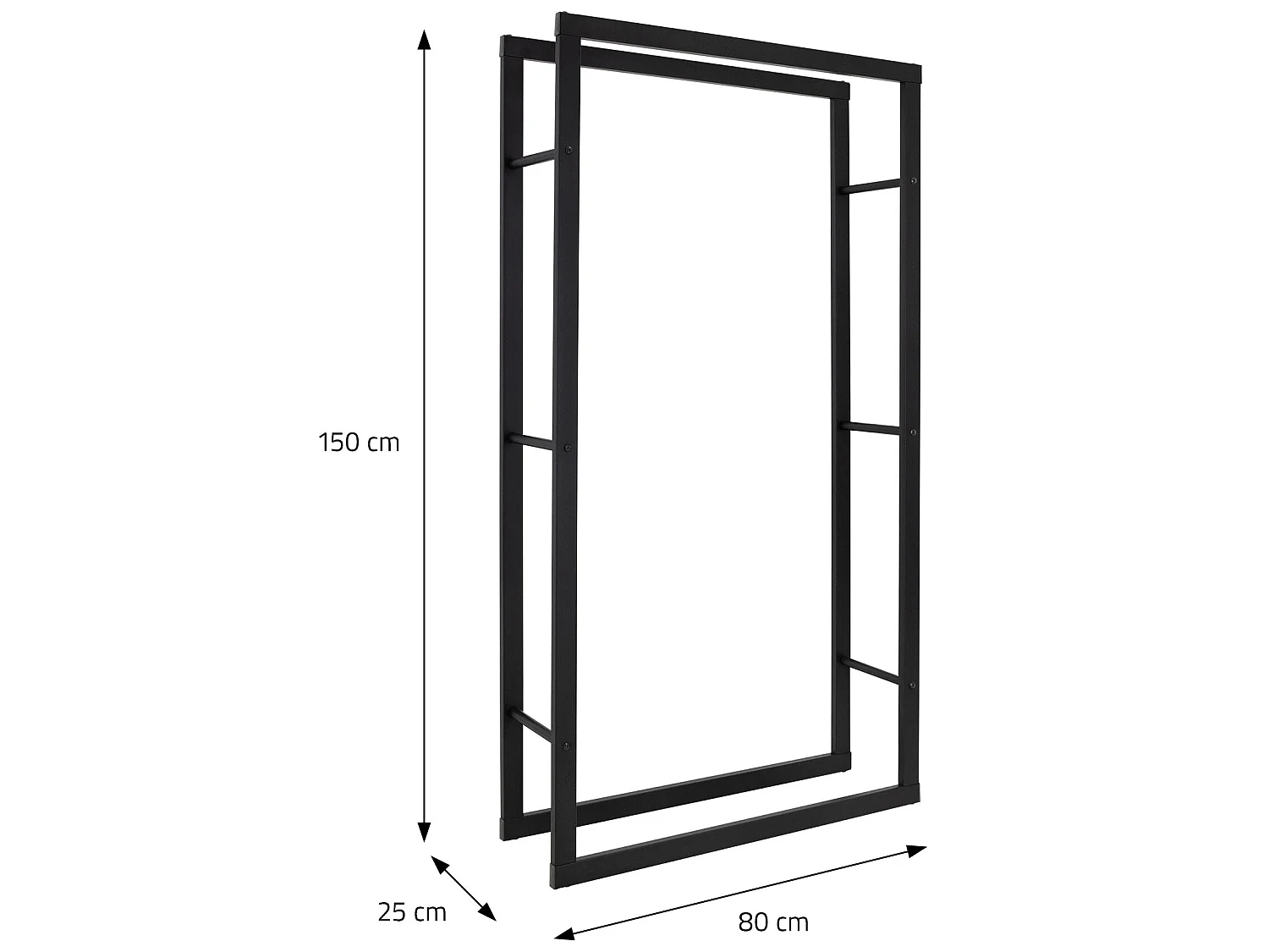 Estanteria para leña de interior leñero organizador metálico negro 80x150x25 cm