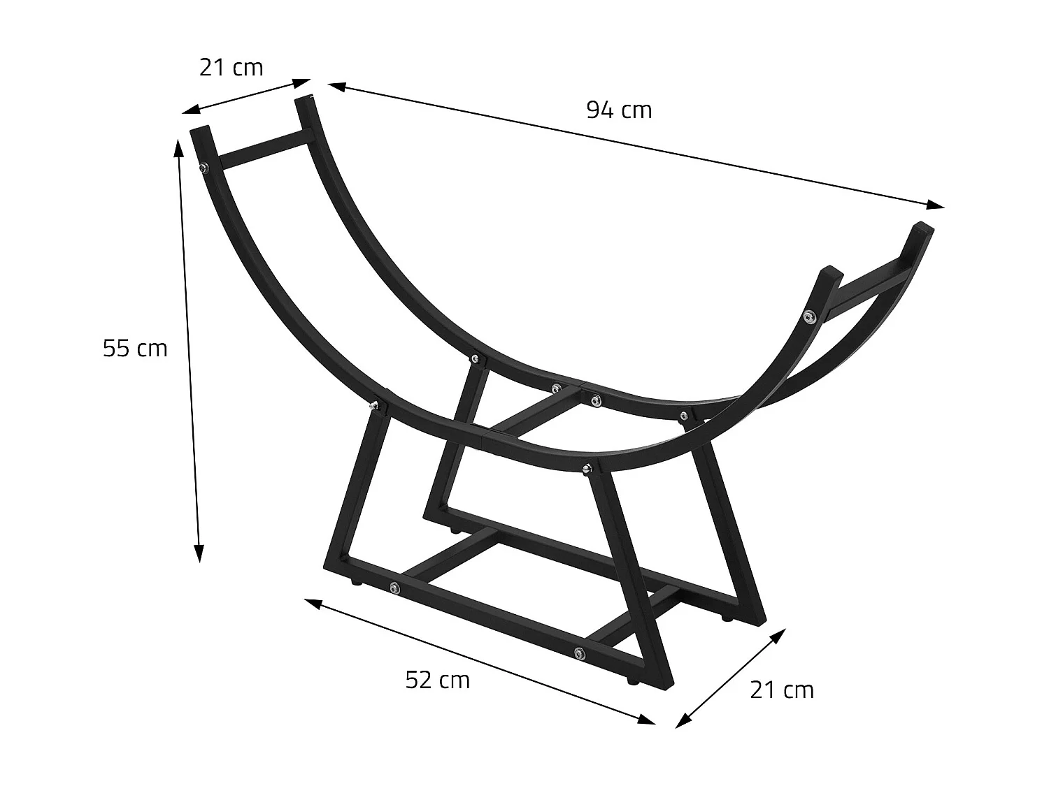 Estanteria para leña de interior leñero organizador metálico negro 55x94x21 cm