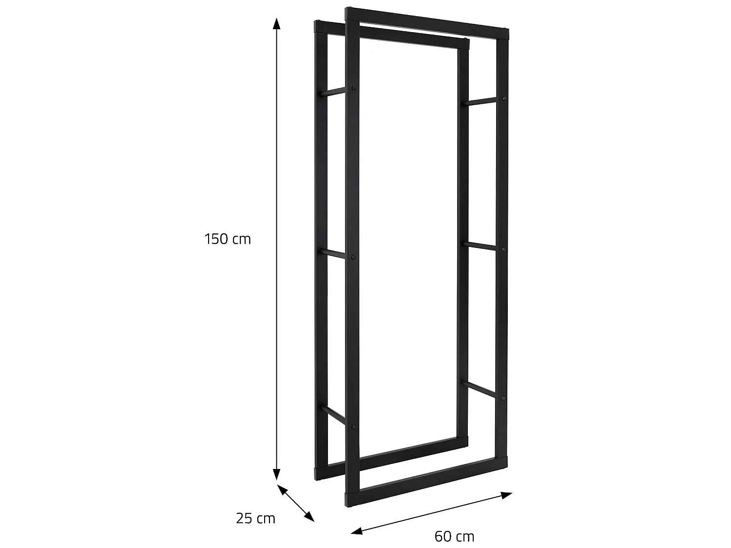 Estanteria para leña de interior leñero organizador metálico negro 60x150x25 cm