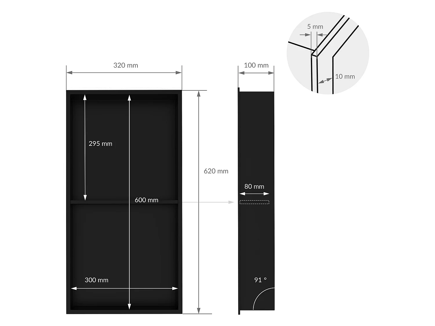 Nicchia a muro per doccia 2 livelli a scomparsa Mont Acciaio inox nero 30x60x10