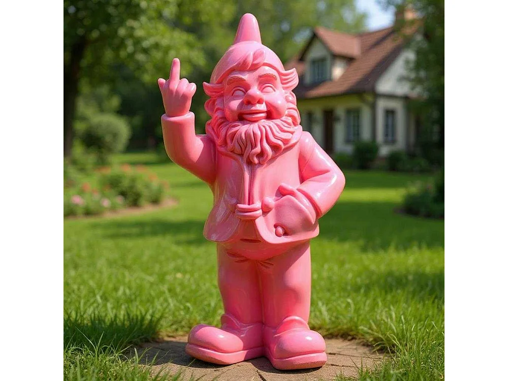 Nain de jardin en résine doigt d'honneur 7 x 8 x 20 cm Rose fuschia