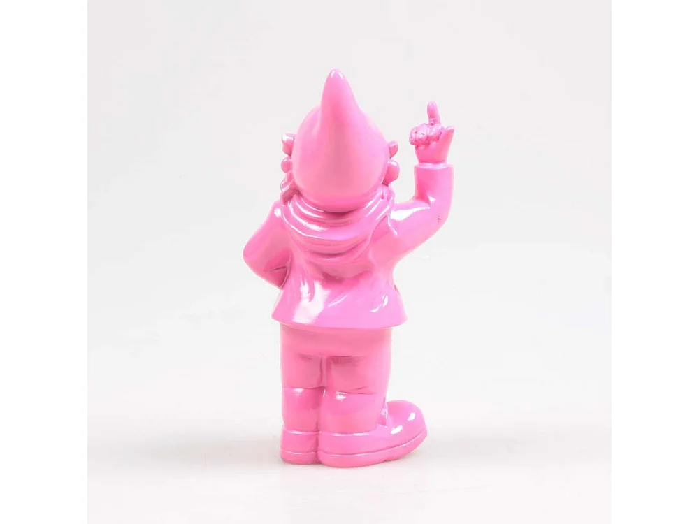 Nain de jardin en résine doigt d'honneur 7 x 8 x 20 cm Rose fuschia