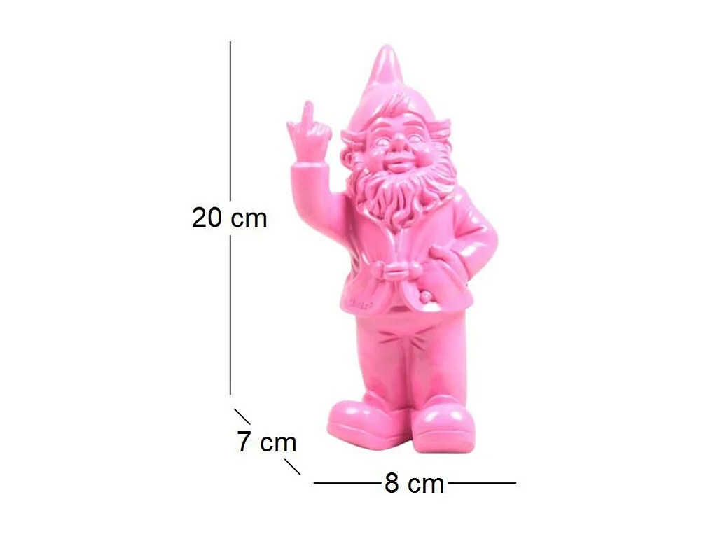 Nain de jardin en résine doigt d'honneur 7 x 8 x 20 cm Rose fuschia