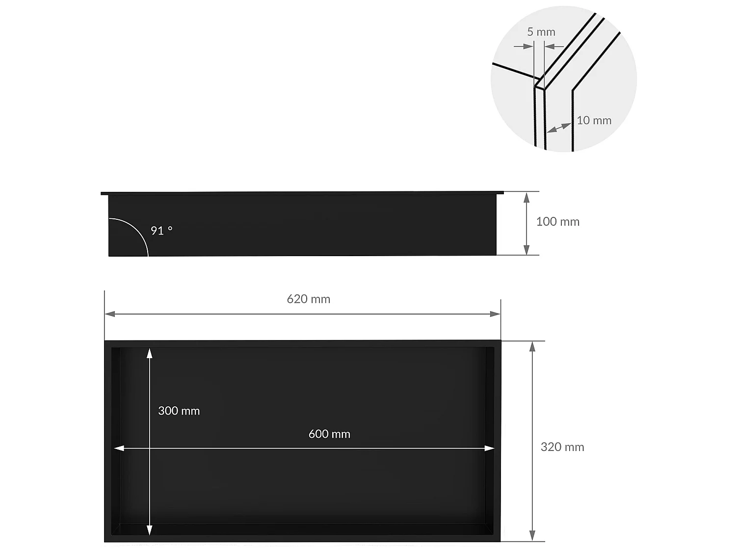 Niche murale Niche de douche encastrée Mont inox Étagère de douche noire 60x30x10 cm